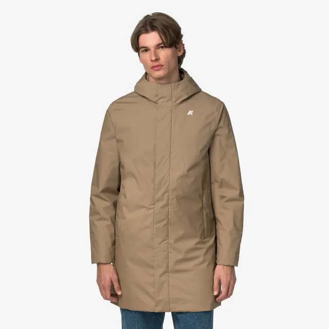 k-way-thomas-warm-micro-canvas-long-veste-3-4-homme-beige-khaki image 1