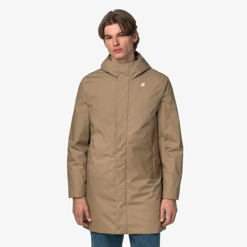 k-way-thomas-warm-micro-canvas-long-veste-3-4-homme-beige-khaki image 1