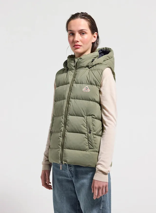 pyrenex-spoutnic-doudoune-sans-manches-femme-capuche-amovible-khaki-clair image 1