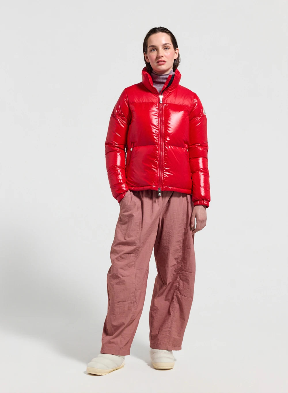 pyrenex-goldin-doudoune-courte-brillante-femme-rouge image 2