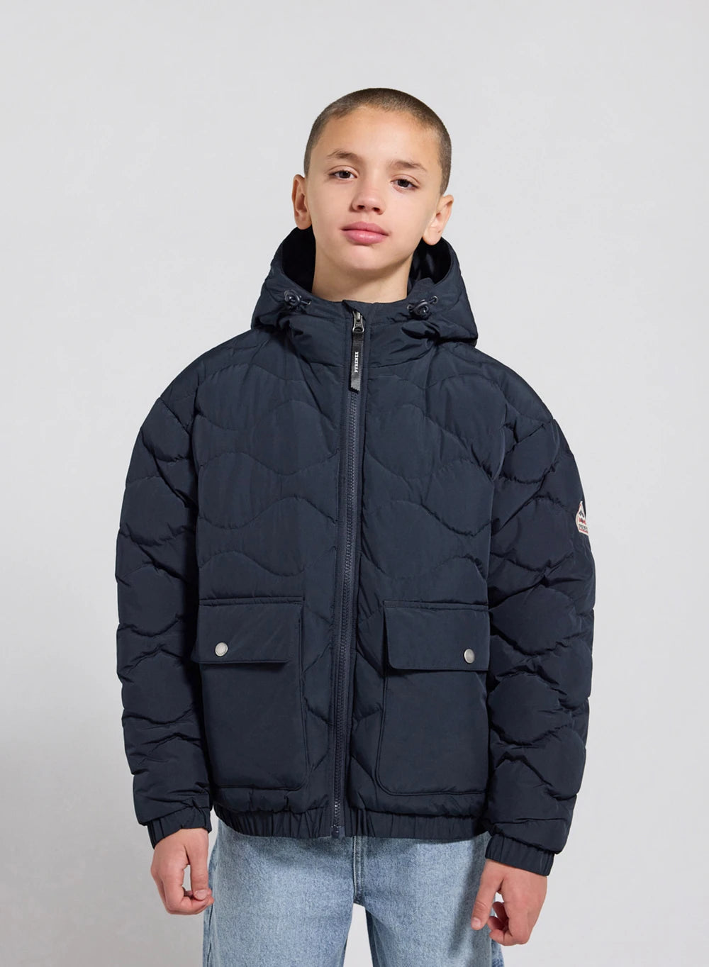 pyrenex-doudoune-bomber-capuche-enfant-beille-bleu-fonc image 1