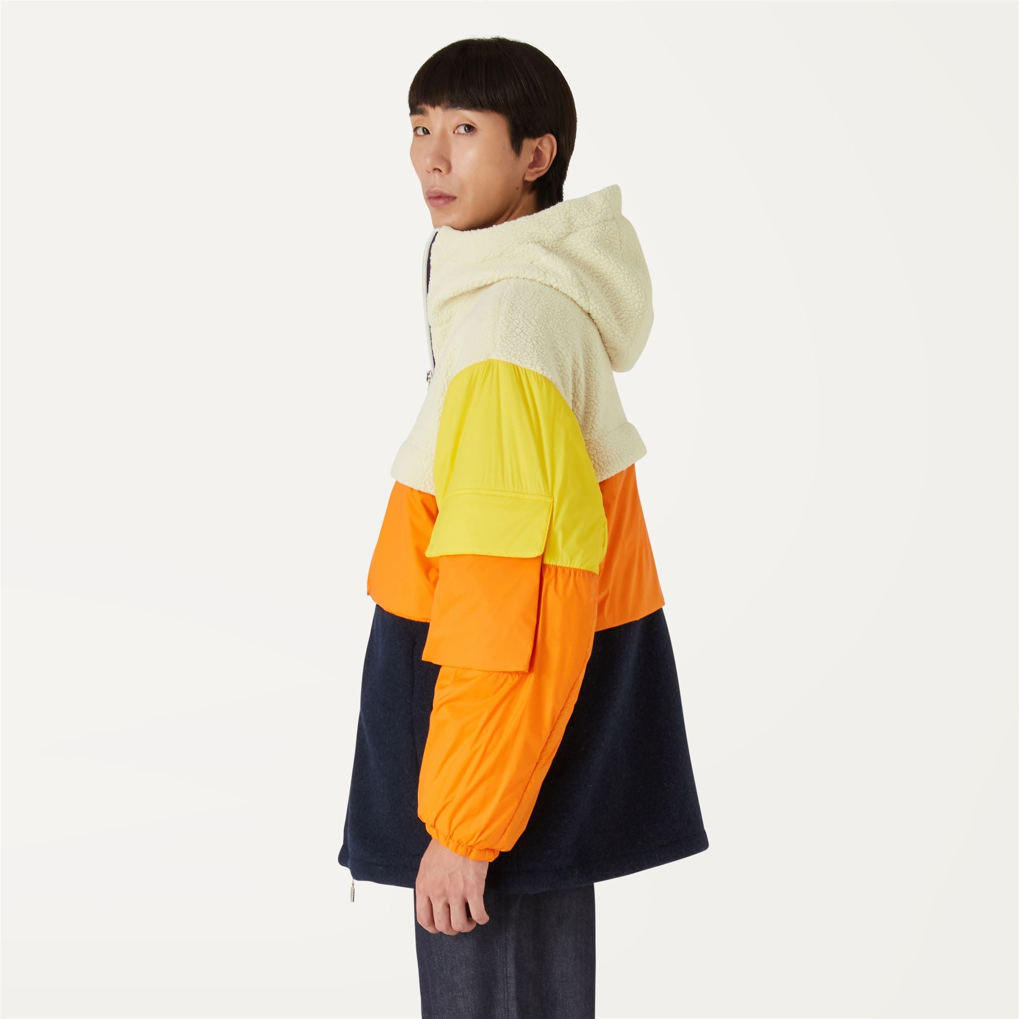 k-way-claumix-sherpa-nylon-blanket-veste-mi-longue-homme-white-blue-orange-yello image 2