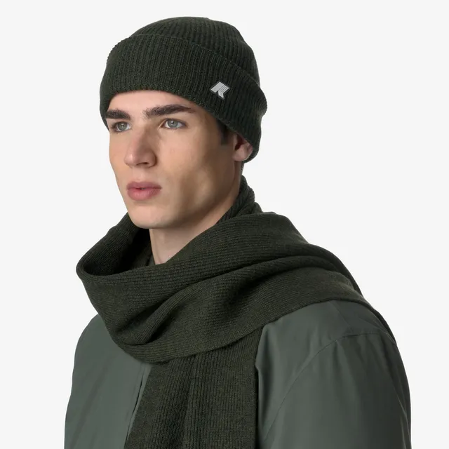 k-way-brice-cardigan-stitch-wool-bonnet-unisexe-green-blackish-melange image 1