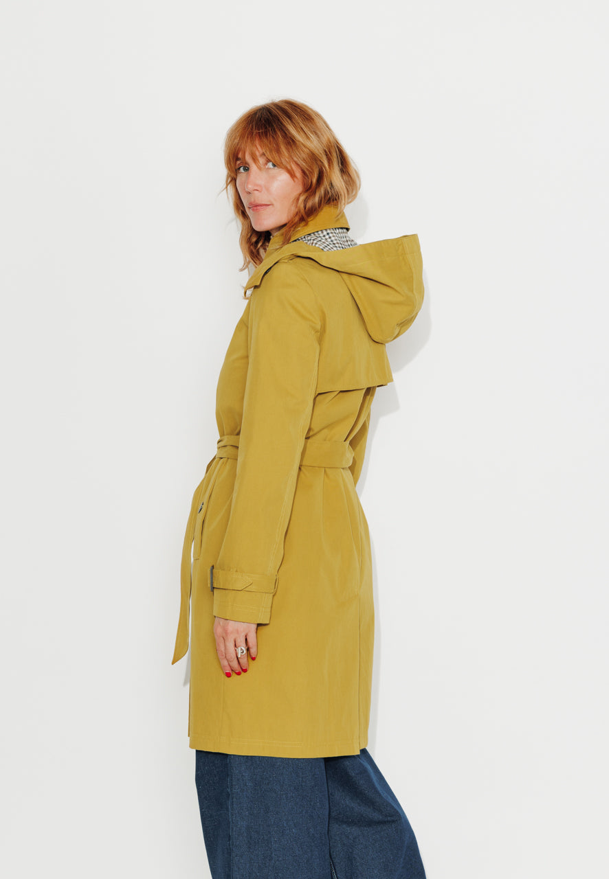 trench-coat-rosier-trench-mi-long-capuche-amovible-coton-d-perlant-moutarde image 3