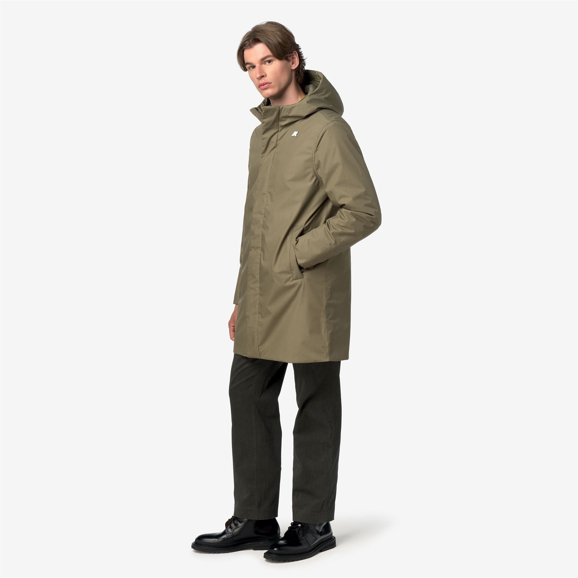 k-way-thomas-warm-micro-canvas-veste-longue-homme-green-army image 4