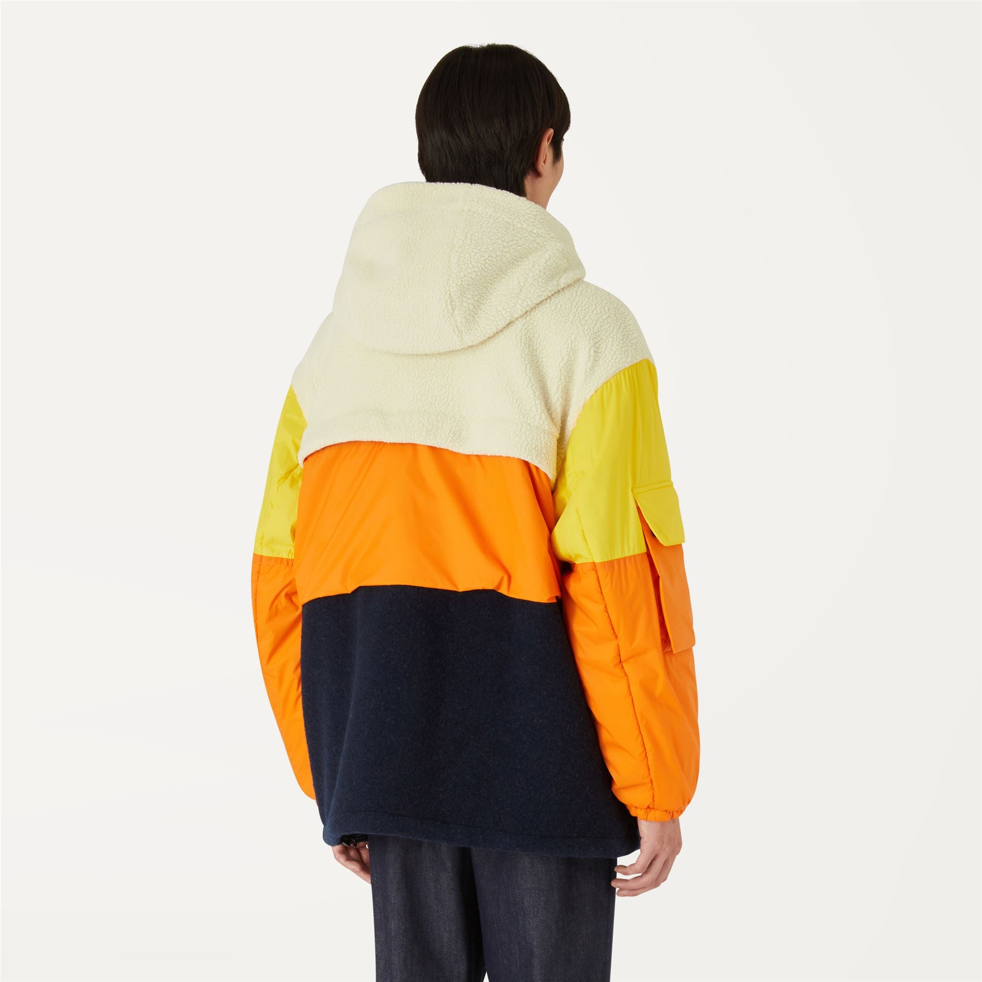 k-way-claumix-sherpa-nylon-blanket-veste-mi-longue-homme-white-blue-orange-yello image 3