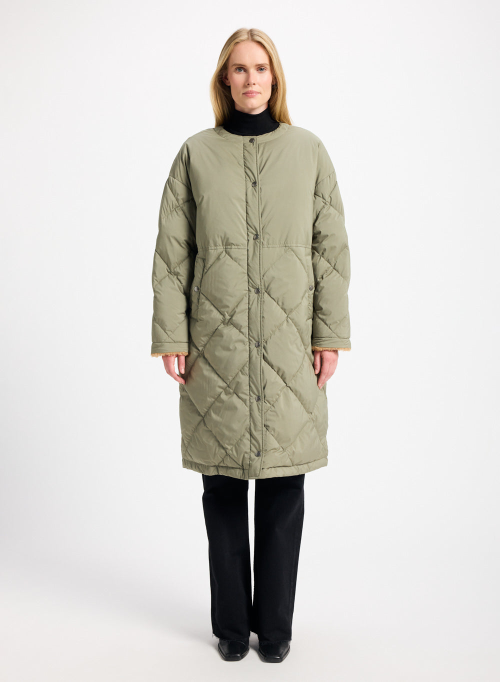 pyrenex-blossom-doudoune-longue-femme-khaki-matelassage-losanges image 4