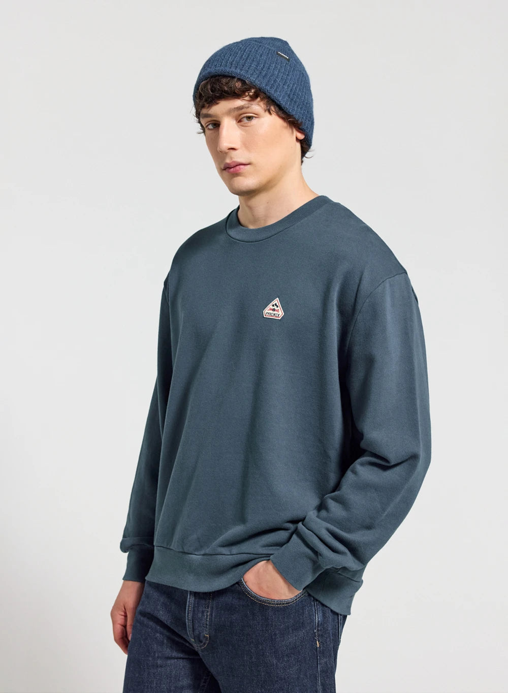 pyrenex-phase-sweat-col-rond-unisexe-bleu-azur-en-coton-bio image 2