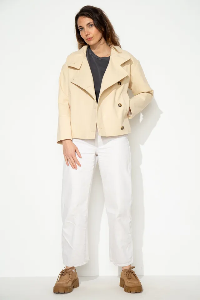 trench-coat-sofar-manteau-court-oversize-100-coton-beige image 1