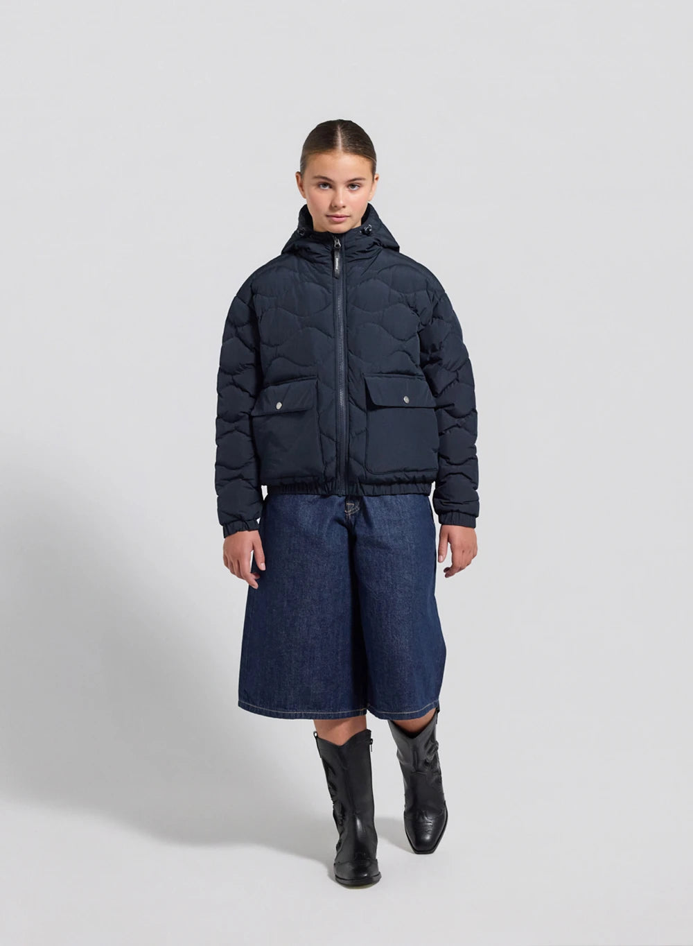 pyrenex-doudoune-bomber-capuche-enfant-beille-bleu-fonc image 4