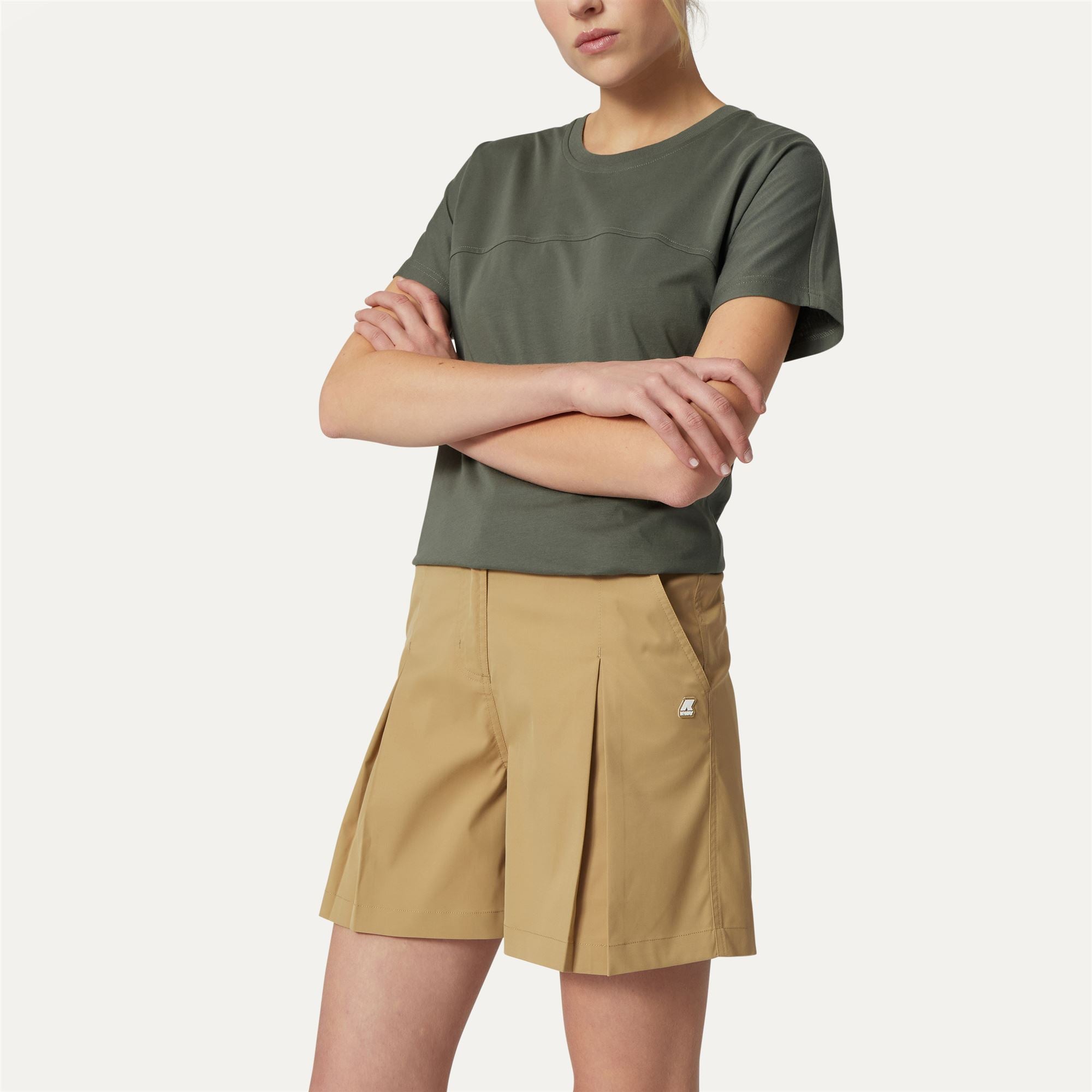 k-way-noise-twill-short-chino-femme-beige-khaki image 4
