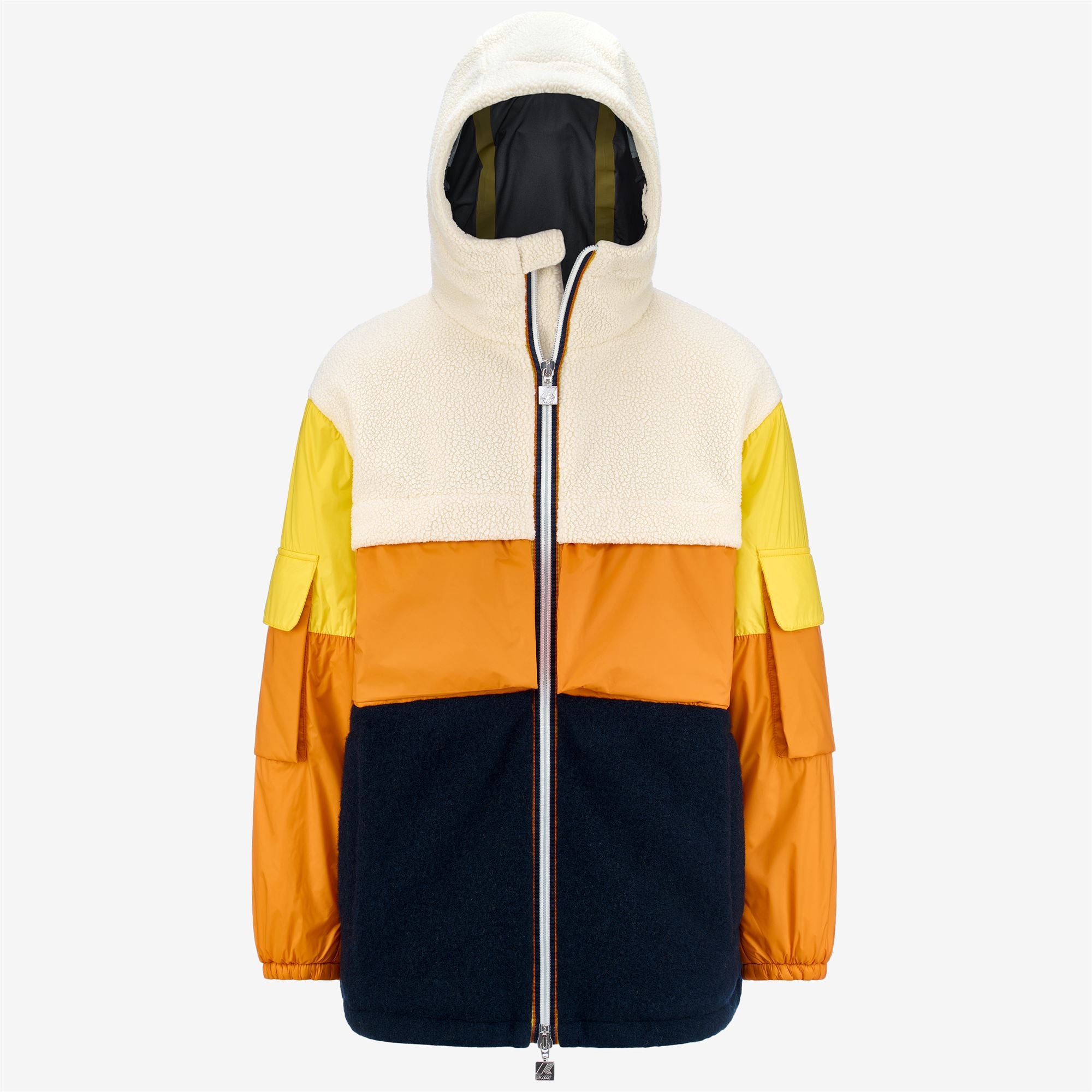 k-way-claumix-sherpa-nylon-blanket-veste-mi-longue-homme-white-blue-orange-yello image 5