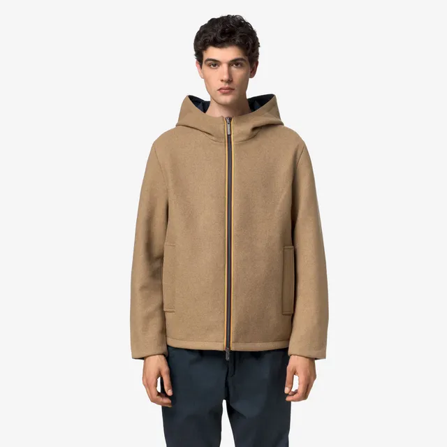 k-way-claudel-wool-bonded-double-veste-mi-longue-homme-beige-khaki-blue-depth image 1