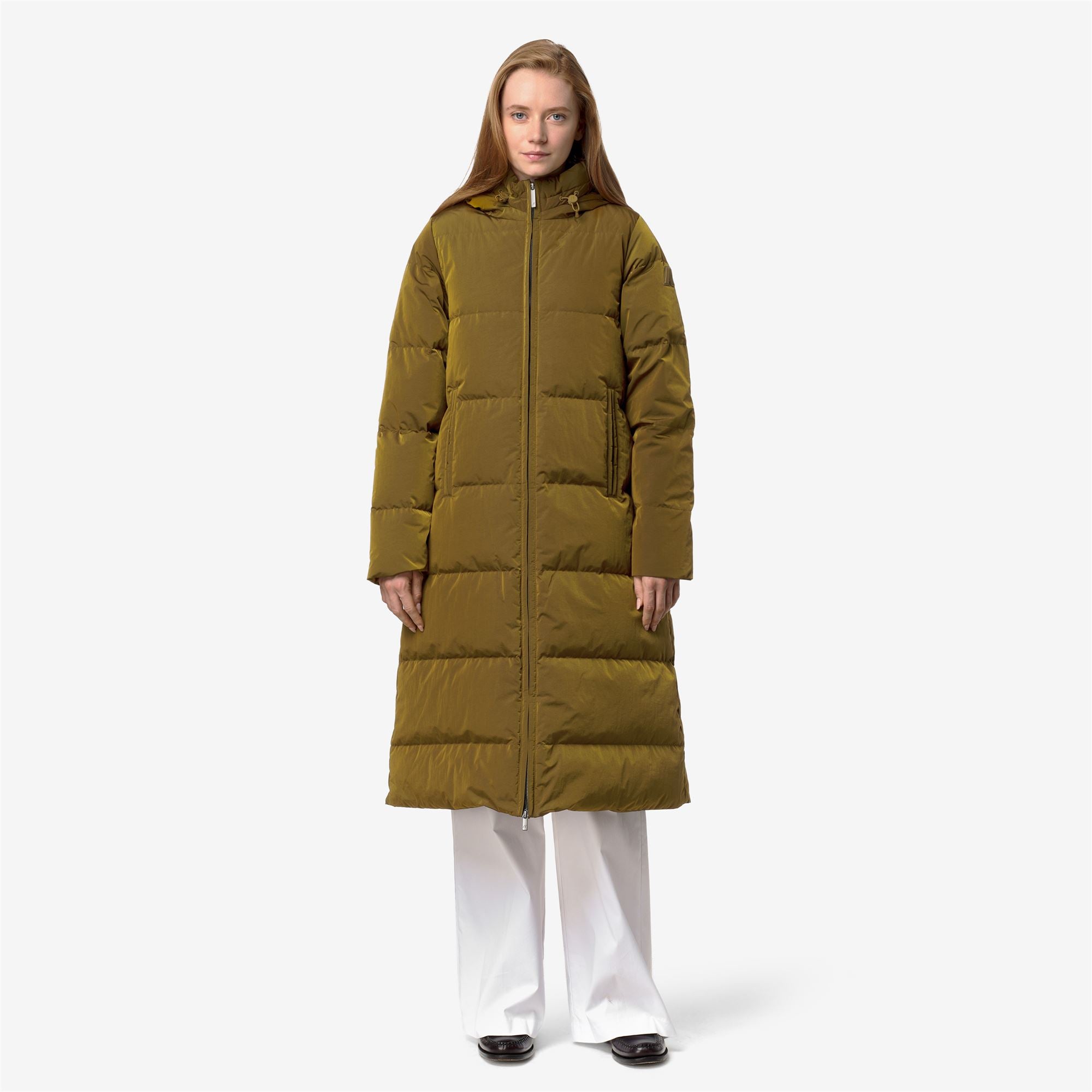 k-way-dina-shiny-nylon-fur-doudoune-longue-femme-brown image 1