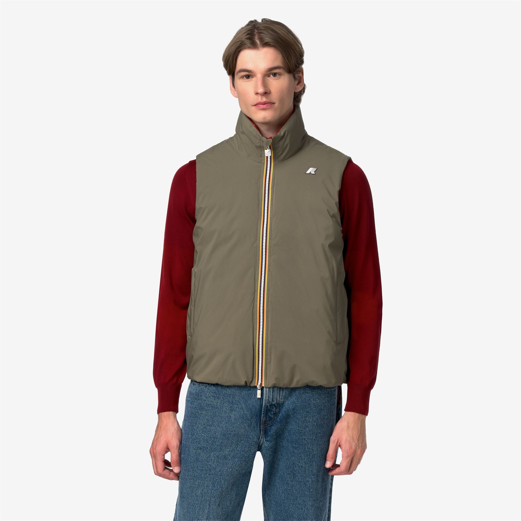 k-way-valen-st-thermo-double-gilet-homme-green-army-red-dk-chili image 1