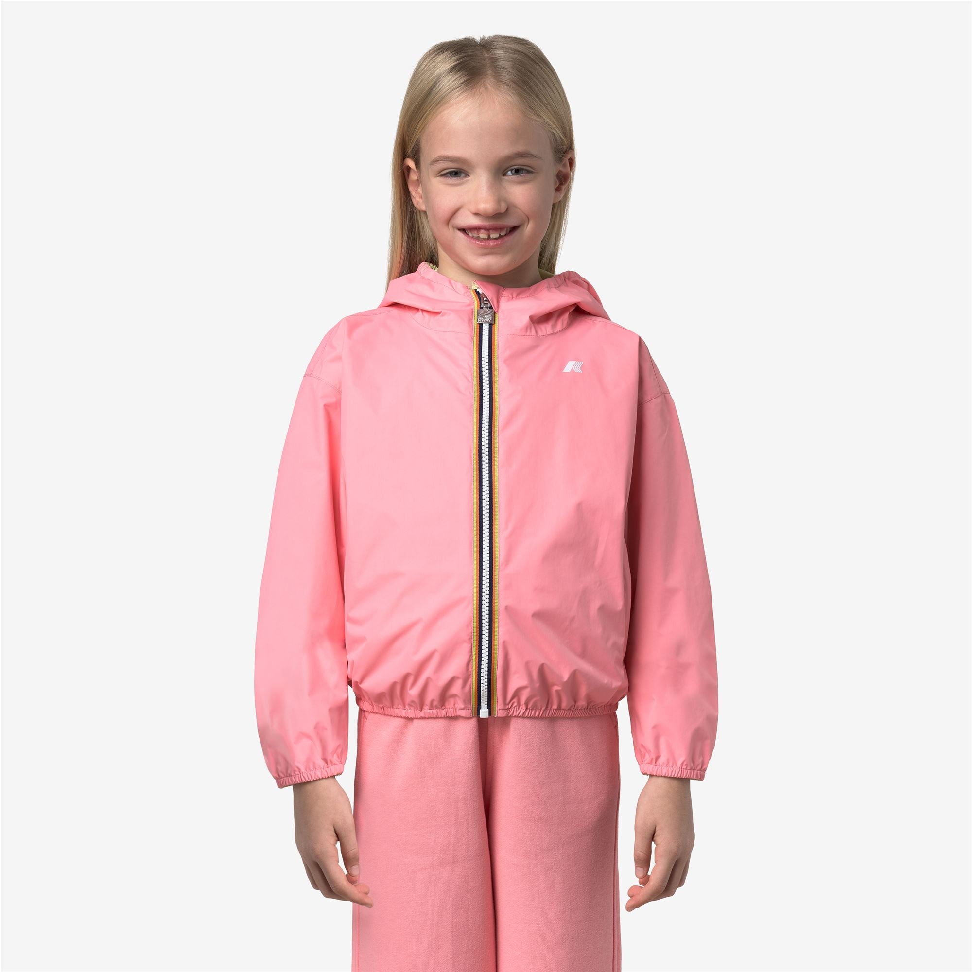 k-way-p-laurette-plus-2-double-veste-courte-fille-pink-geranium-yellow-lime image 1