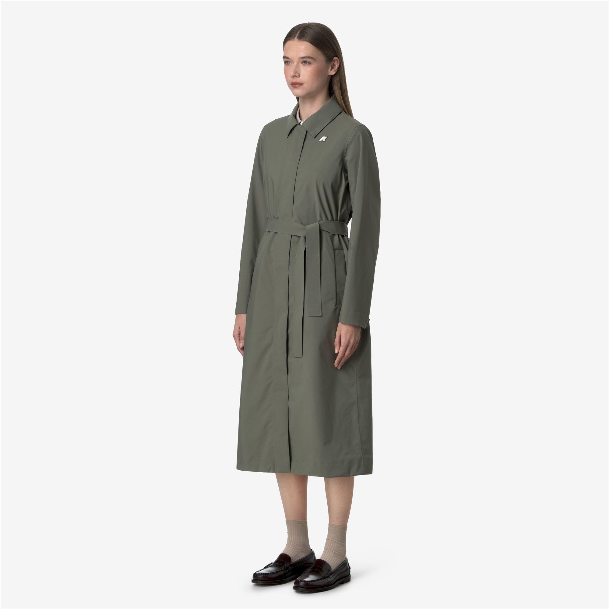 k-way-barbra-stretch-2l-veste-longue-femme-green-lichen image 2