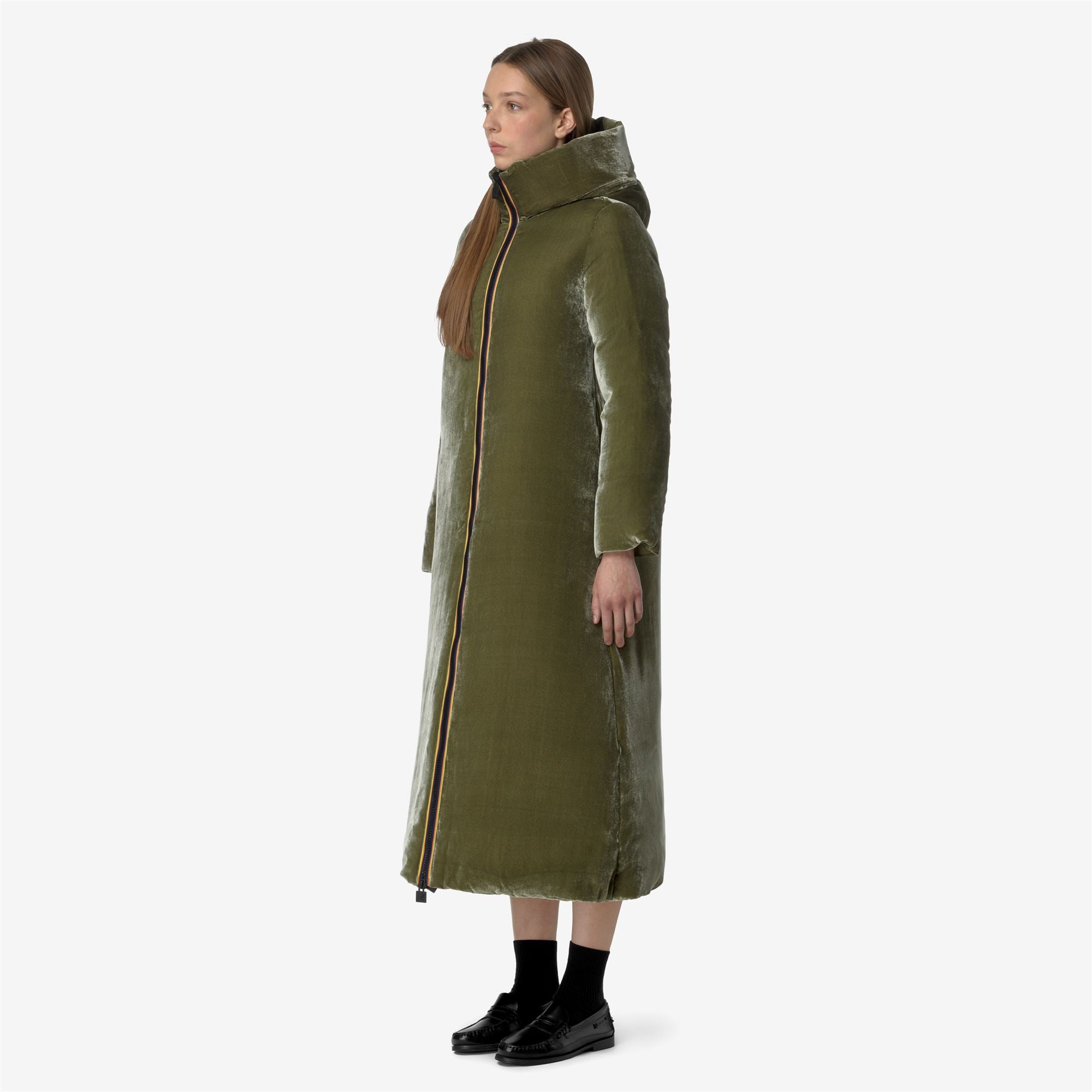 k-way-orlen-velvet-thermo-double-veste-longue-femme-green-winter image 2