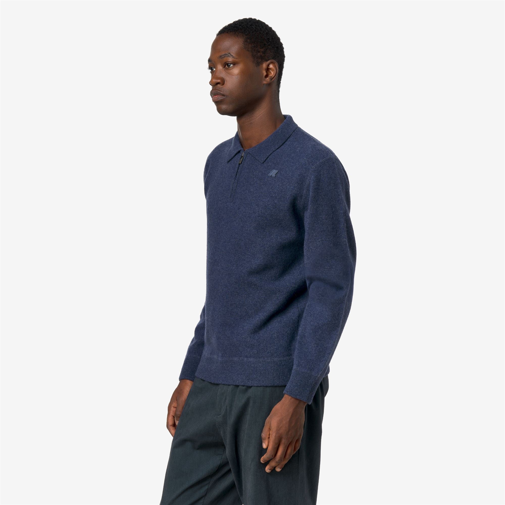 k-way-gleren-fleece-stitch-polo-maille-homme-blue-dusty image 2