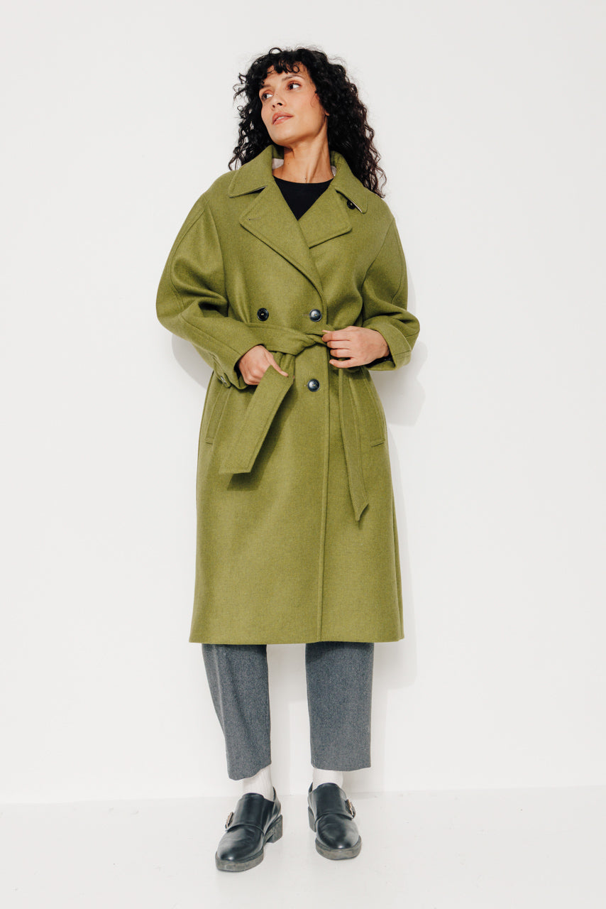 trench-coat-troene-manteau-long-oversize-gabardine-laine-recycl-e-vert image 1