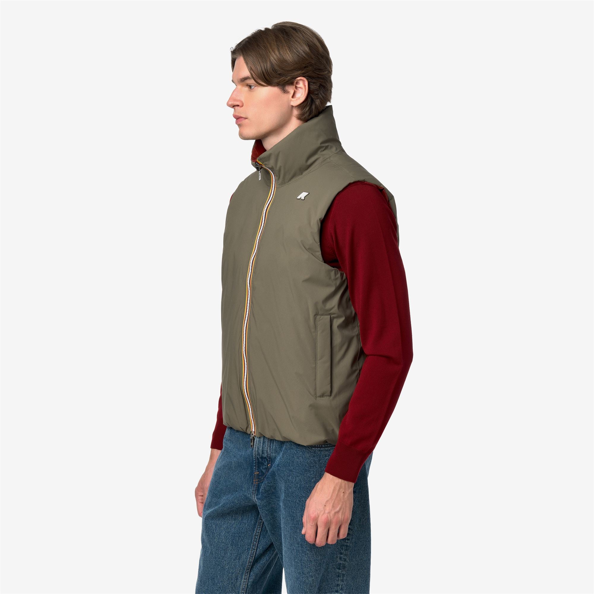k-way-valen-st-thermo-double-gilet-homme-green-army-red-dk-chili image 2
