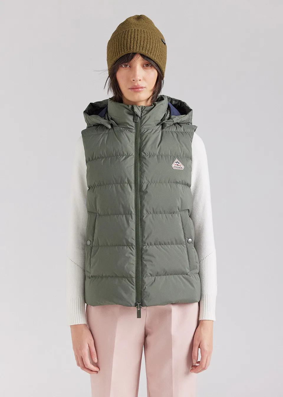 pyrenex-spoutnic-doudoune-sans-manches-femme-deep-khaki-capuche-amovible image 1