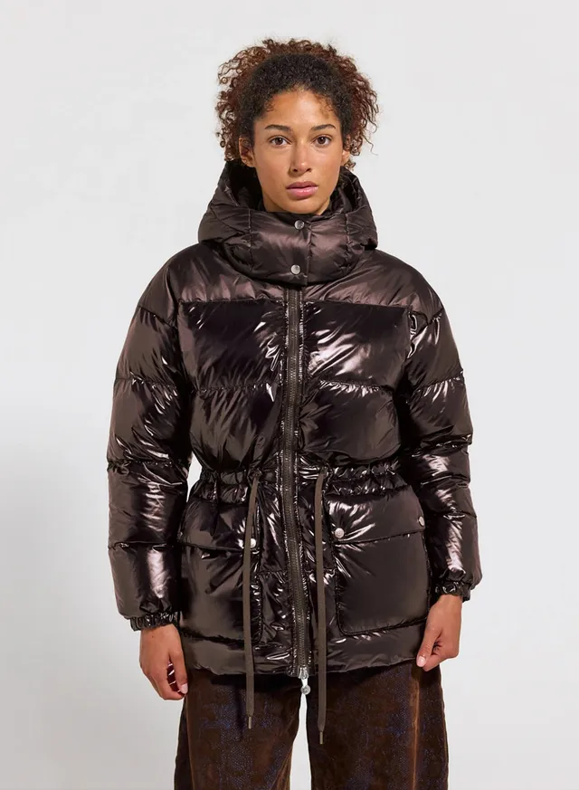 pyrenex-alexa-doudoune-brillante-capuche-femme-marron image 1