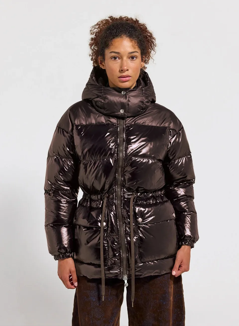 pyrenex-alexa-doudoune-brillante-capuche-femme-marron image 1