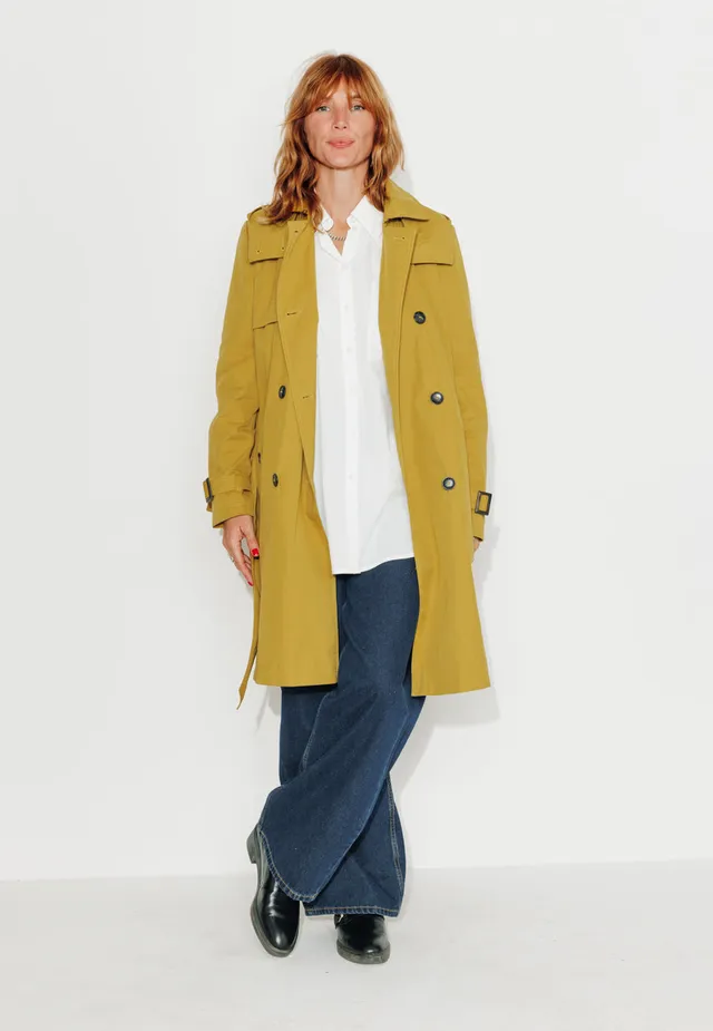 trench-coat-rosier-trench-mi-long-capuche-amovible-coton-d-perlant-moutarde image 1