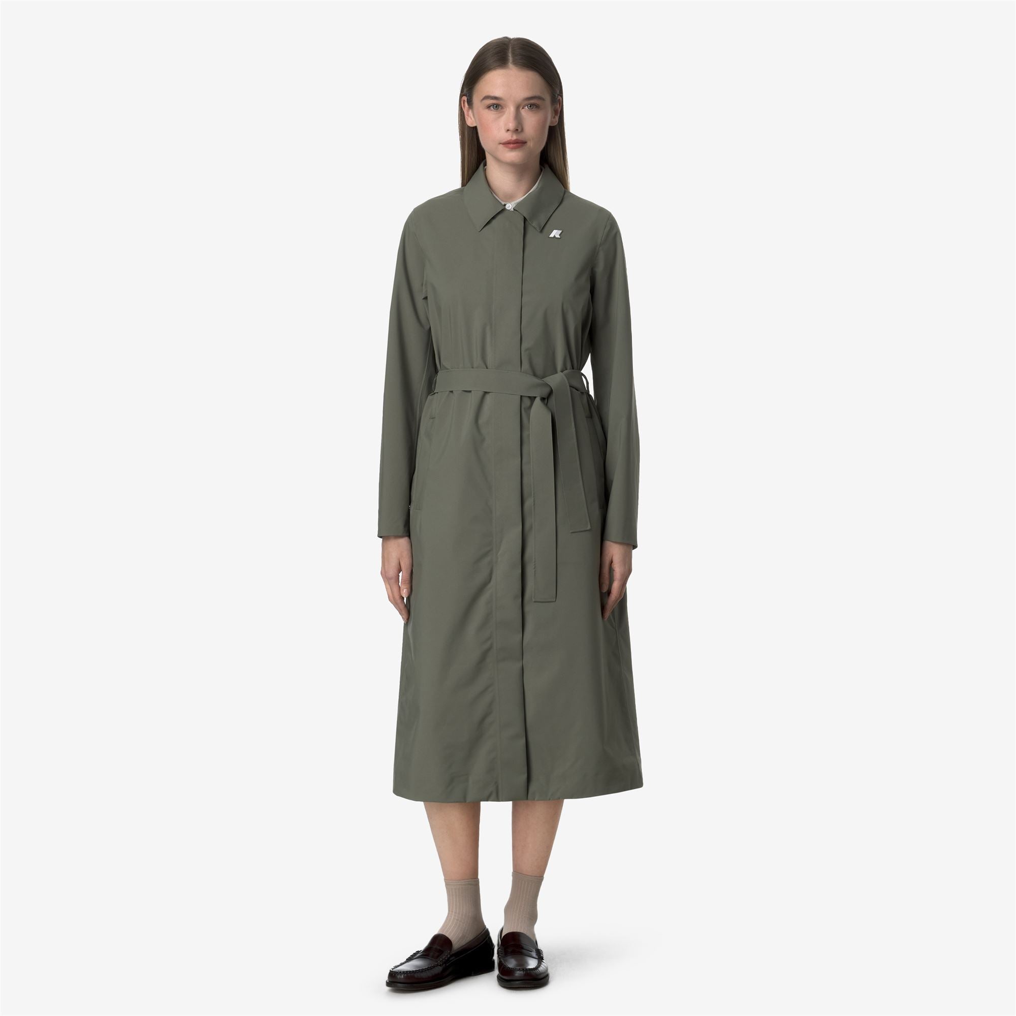 k-way-barbra-stretch-2l-veste-longue-femme-green-lichen image 1