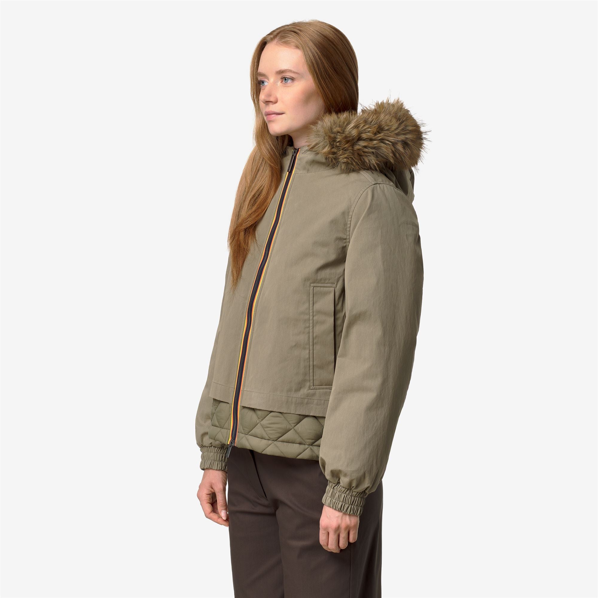 k-way-tosca-wax-cotton-nylon-veste-courte-femme-green-army image 2