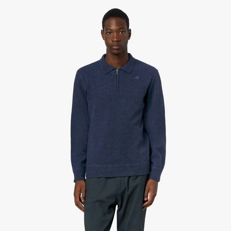 k-way-gleren-fleece-stitch-polo-maille-homme-blue-dusty image 1