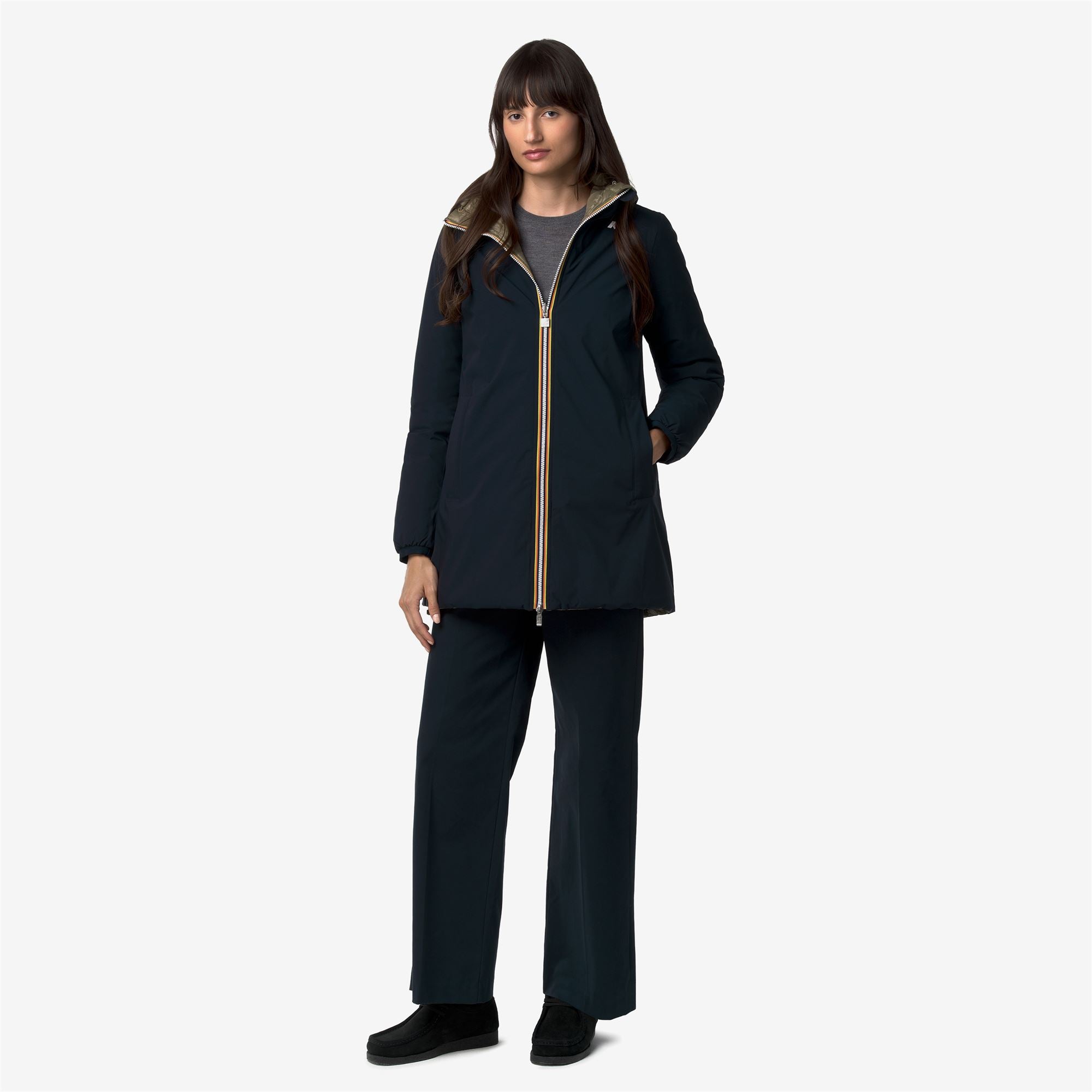 k-way-sophie-st-thermo-double-veste-mi-longue-femme-blue-depth-green-army image 4