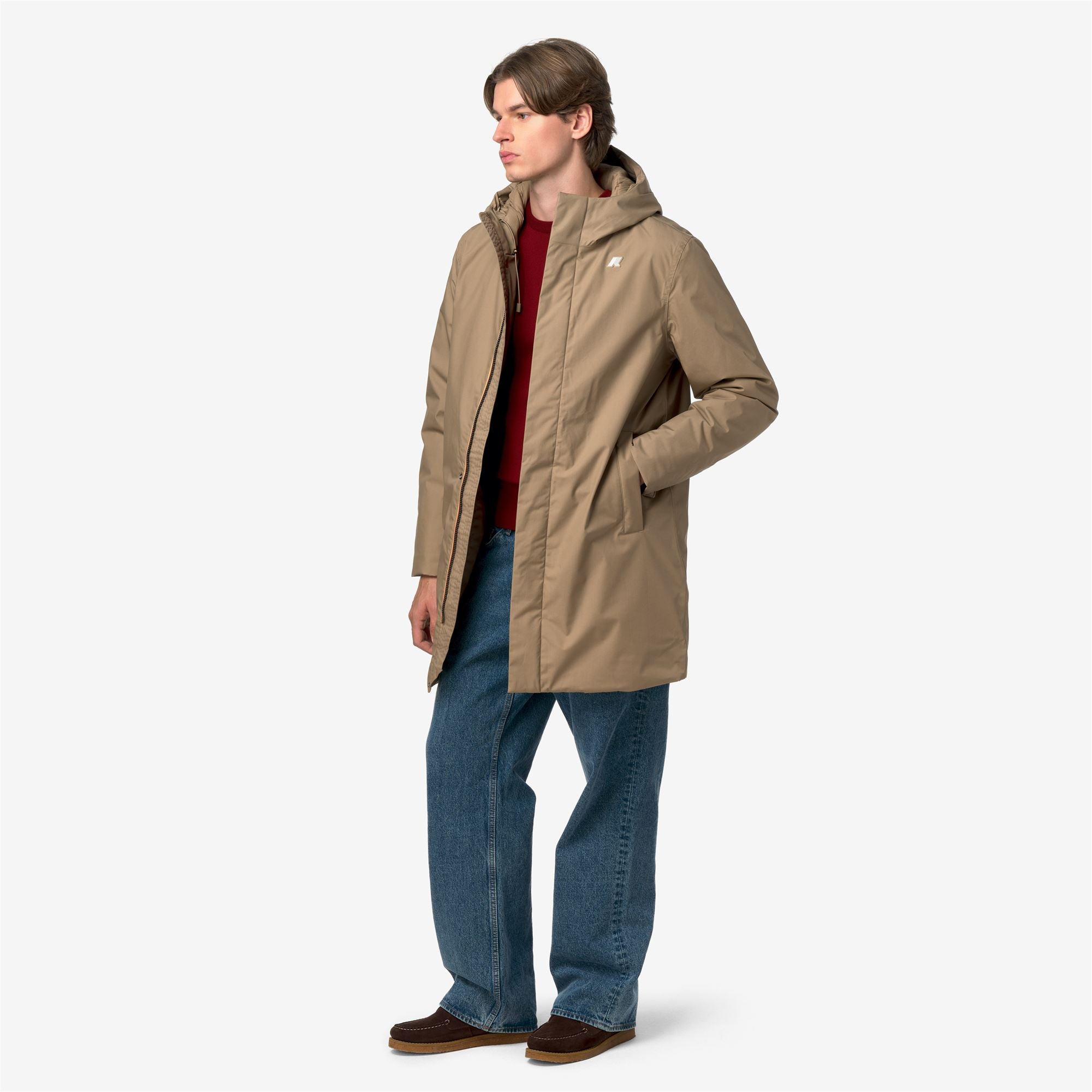 k-way-thomas-warm-micro-canvas-long-veste-3-4-homme-beige-khaki image 4
