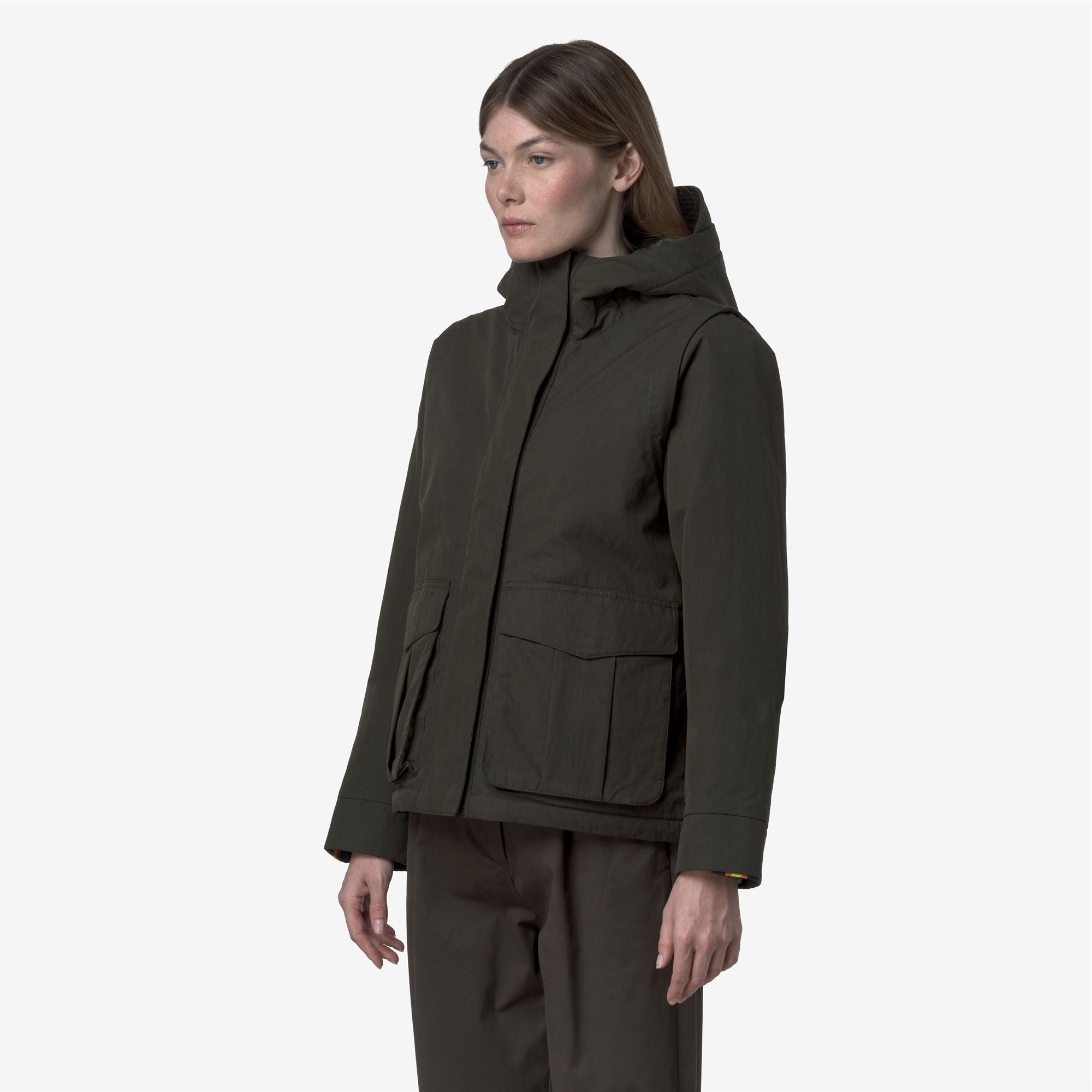 k-way-ideler-cotton-feel-parka-courte-femme-green-blackish-fur image 2
