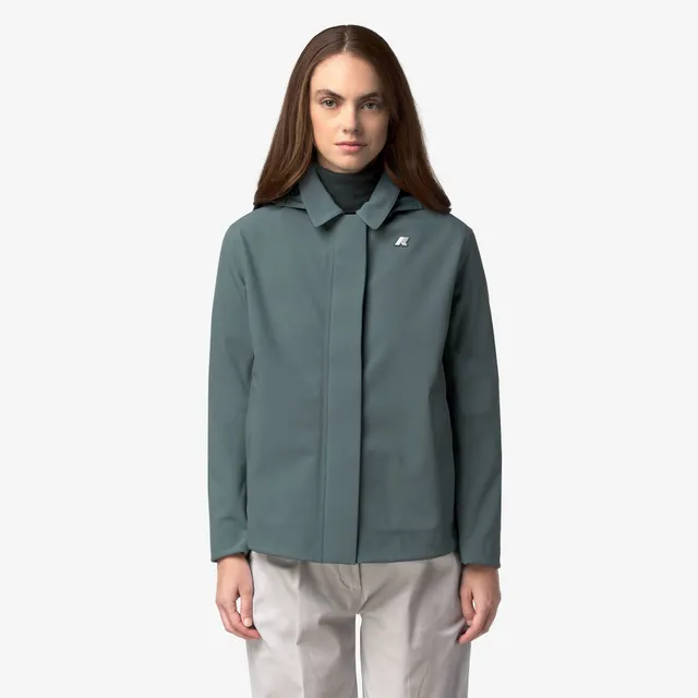 k-way-bleizou-bonded-trench-court-femme-green-balsam-blue-depth image 1