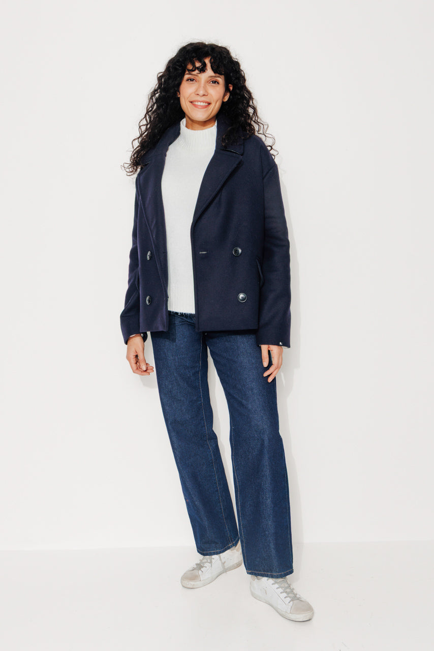 trench-coat-murier-manteau-court-oversize-drap-laine-vierge-marine image 1