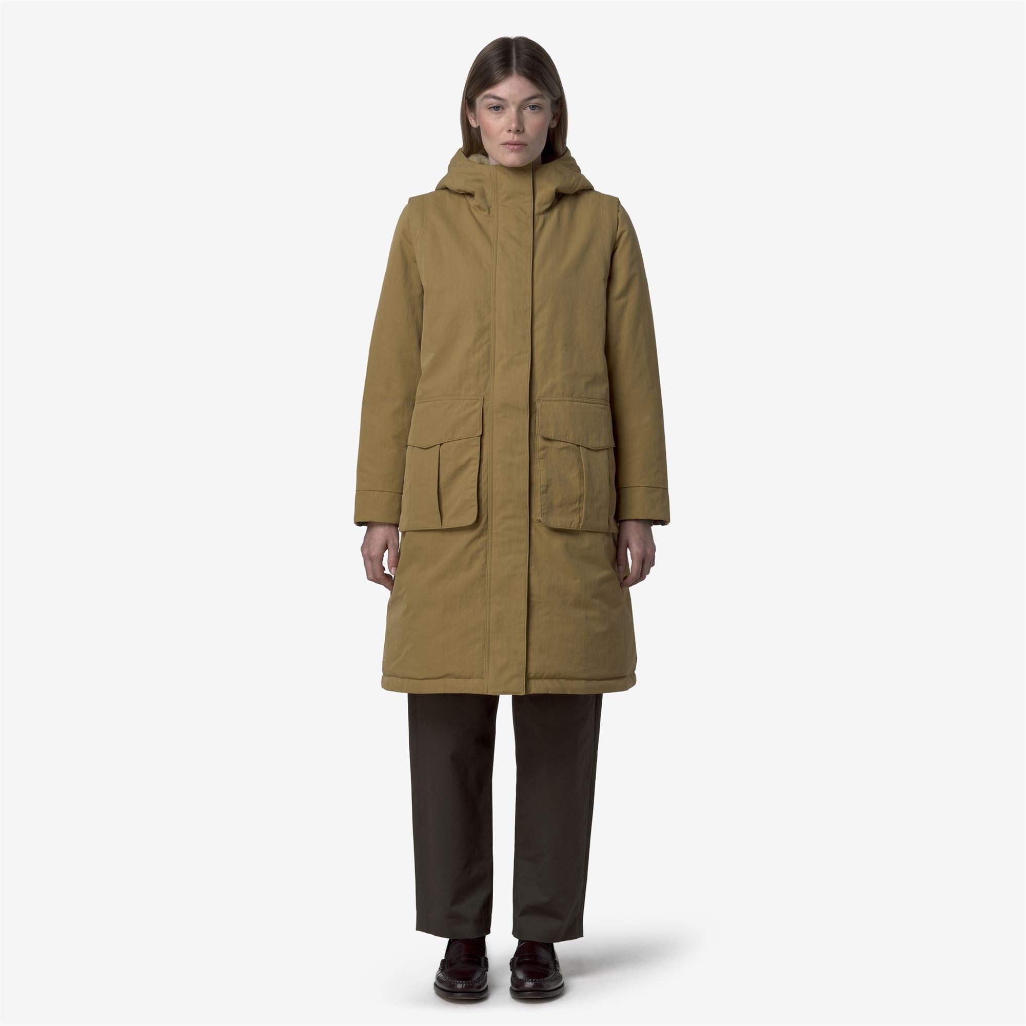 k-way-brunil-cotton-feel-parka-longue-femme-beige-seed-beige-fur image 1