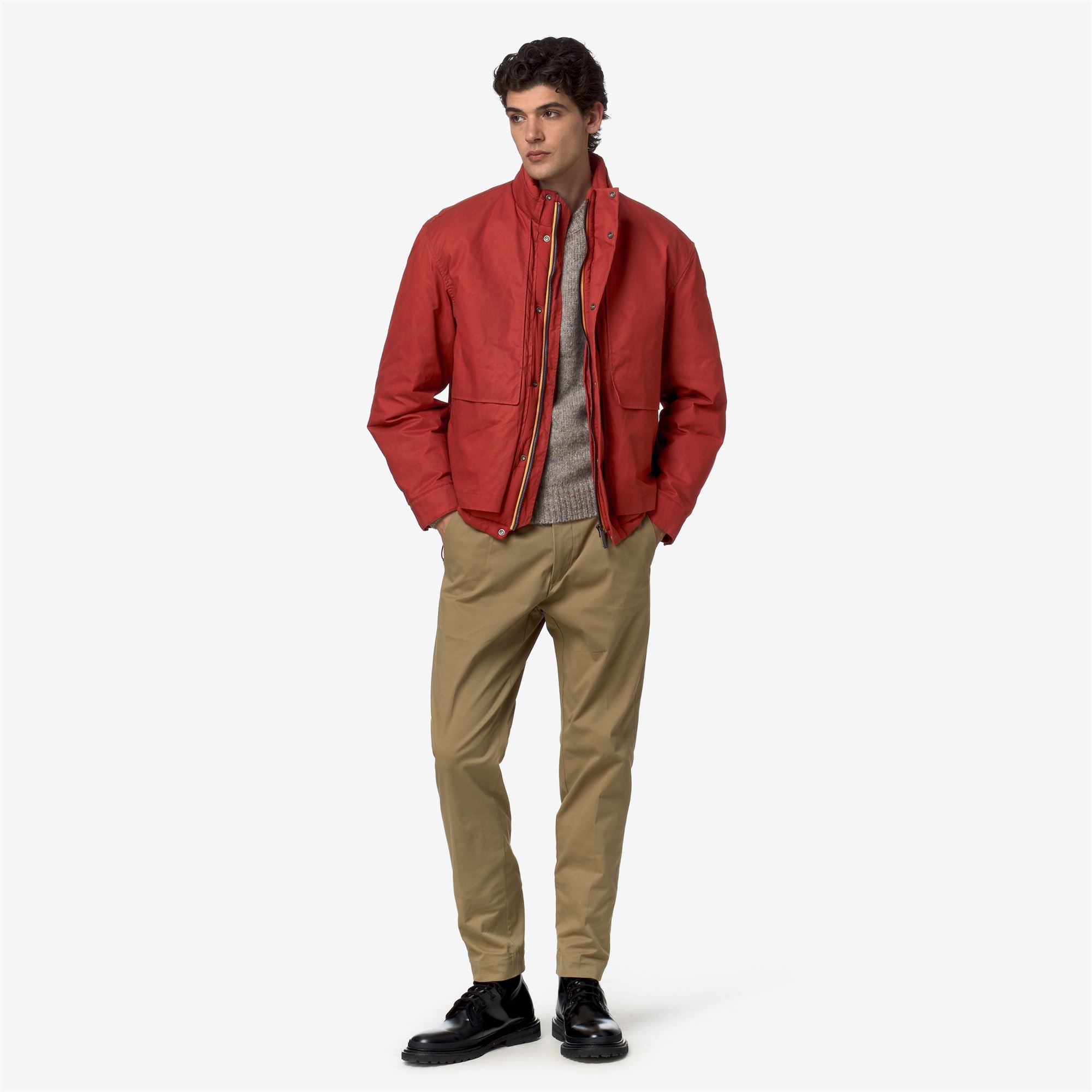k-way-cargi-wax-cotton-nylon-veste-courte-homme-red-dk-chili image 4