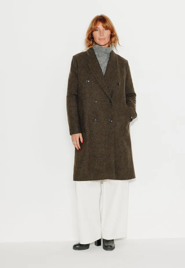 trench-coat-peuplier-manteau-mi-long-droit-en-drap-de-laine-shetland-marron image 1