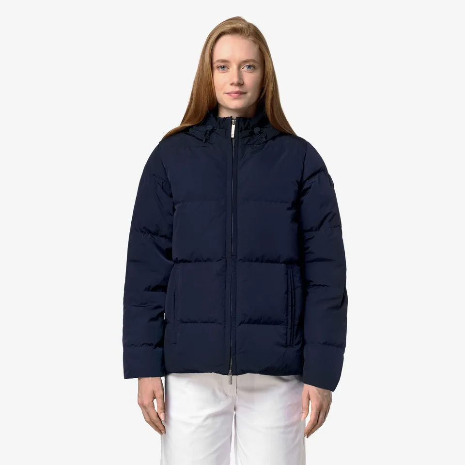 k-way-donna-shiny-nylon-fur-doudoune-court-femme-blue-depth image 1
